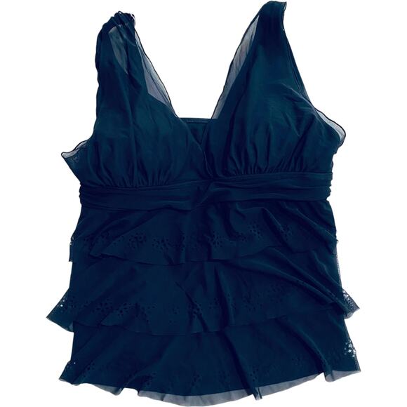 Mazu Swim Tankini Top Womens 14 Ruffle Mesh Floral Overlay Adjustable Straps - Picture 9 of 10